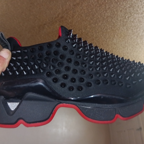 Christian Louboutin Black and Red Spiked Sneakers Red Bottoms - Picture 1 of 8